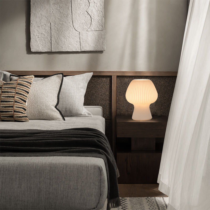Ribbed Glass Mushroom Table Lamp