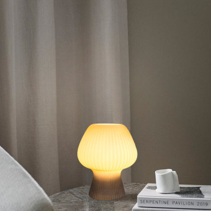 Ribbed Glass Mushroom Table Lamp