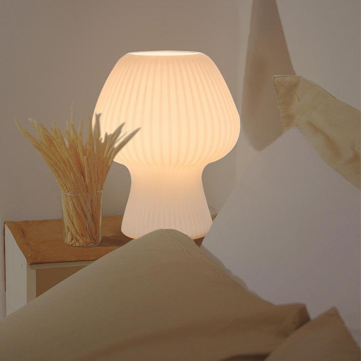 Ribbed Glass Mushroom Table Lamp